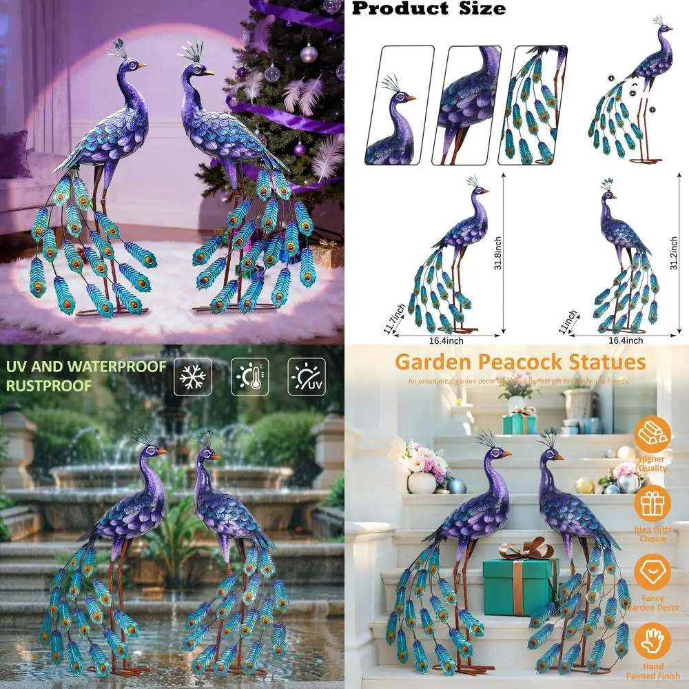 

Большие металлические садовые статуи павлина, декор для газона на открытом воздухе, скульптуры птиц Majestic для садов