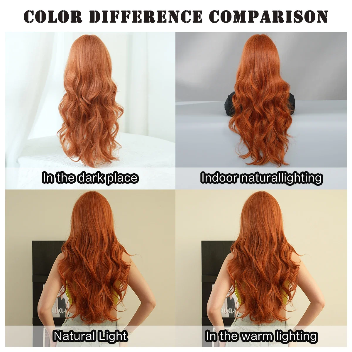 Loose Long Body Wavy Orange Wig for Women Daily Use Fashion Synthetic LightOrange Curly Hair Wigs with Bangs High Density 28Inch