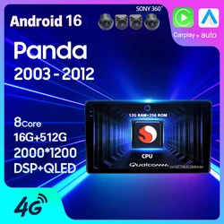 Android 16 Car Radio For Fiat Panda 169 2003 2004 2005 2006 - 2012 Carplay Auto GPS Navigation 2 Din Player WIFI+4G Stereo Video