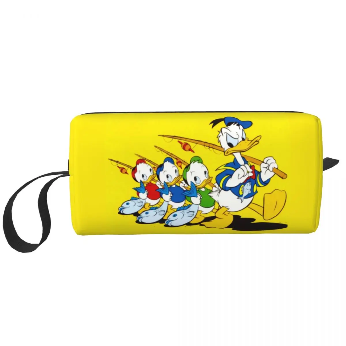 

Custom Donald Duck Gone Fishin Toiletry Bag Women Makeup Cosmetic Organizer Ladies Beauty Storage Dopp Kit Box