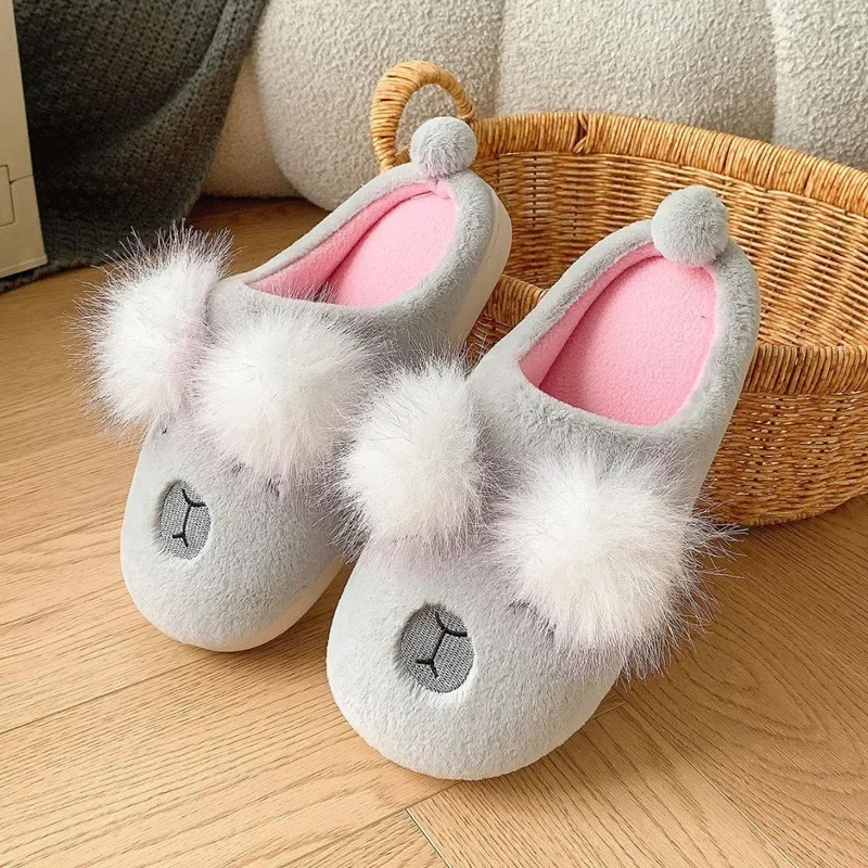 

Cute Bear Plush Slippers for Women Fashion Winter Warm Fluffy Slippers Cartoon Bear Home Cotton Shoes Woman Funny Slippers