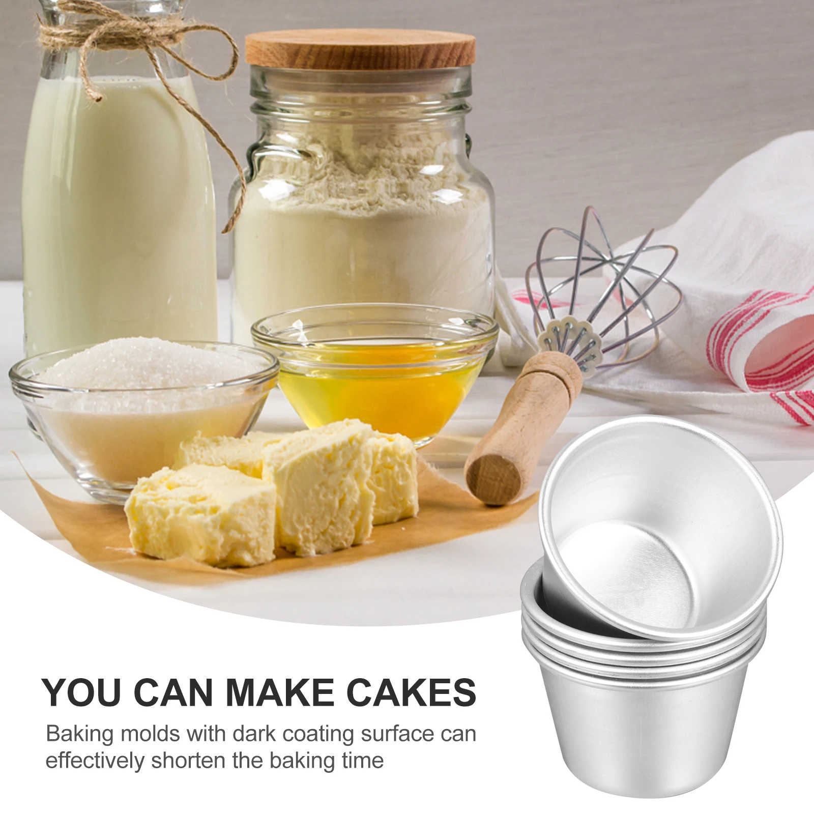 

5pcs Round Aluminum Alloy Baking Molds Kitchen Tools Healthy Cupcake Pans Mini Cake NonStick Coating Transfer
