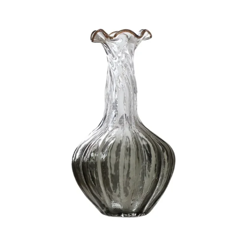 High-end light luxury creative flower arrangement ornament water drop mouth glass Fenton vase home decoration