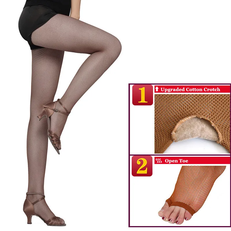 Mode Professionelle Frauen Latin Dance Strumpfhosen Sexy Fishnet Strumpfhosen Latin Dance Elastische Dünne OpenToe Net Strumpfhosen Oberschenkel Strümpfe – Detail 5