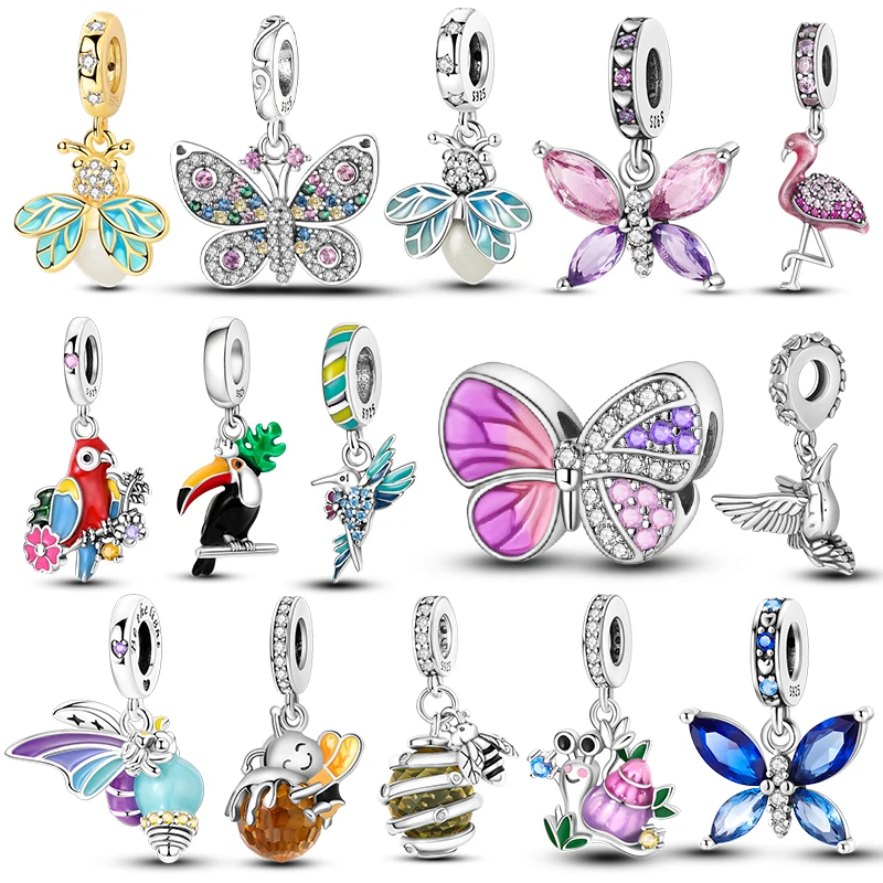 Original Charms Beads Pendan 925 Sterling Silver Firefly Bee Butterfly Hummingbird Charm For Bracelets Charm Women Jewelry Gift