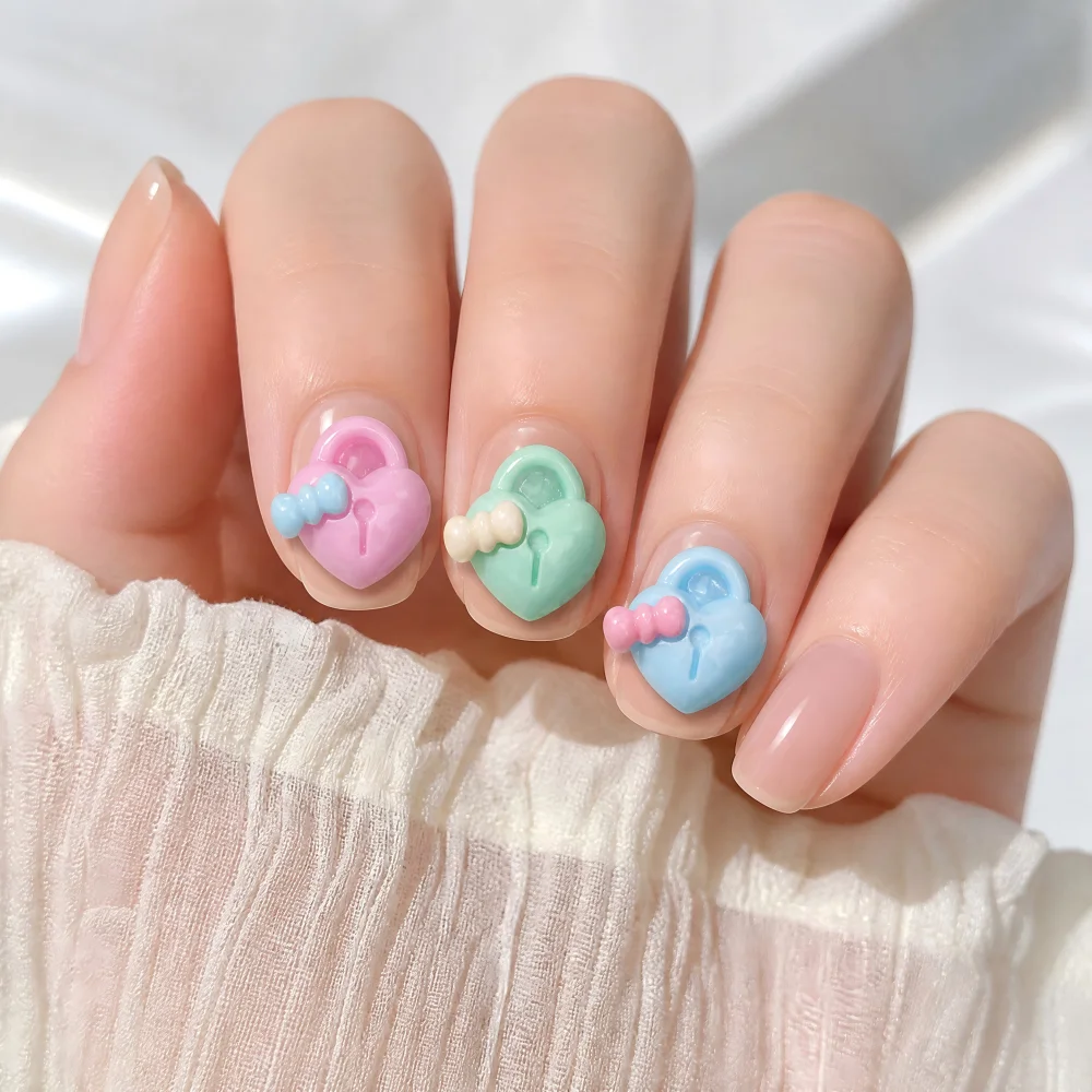 40Pcs 30pcs Mix Pink Purple Yellow Blue Green Mixed Small Bow Heart Lock Cartoon Resin Kawaii Nail Art Decoration Charms