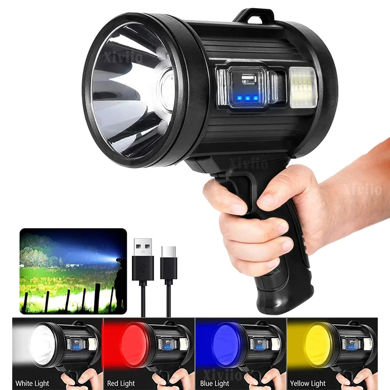 

2026 Портативный фонарик Солнечный прожектор Сильный свет Предупреждение Портативный ручной фонарик Наружное многофункциональное освещение Мощный прожектор Факел