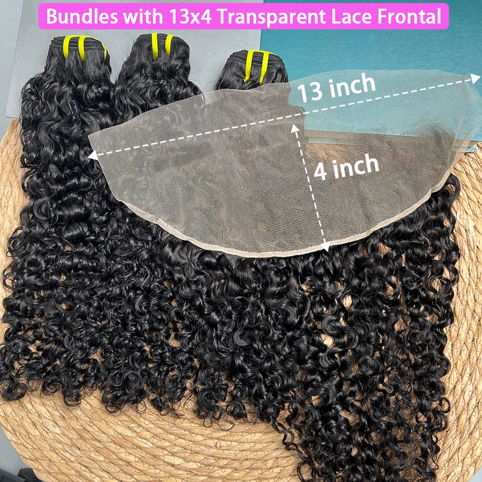 

Пучки бирманских вьющихся человеческих волос с прозрачным кружевом спереди 13x4 # Цвет 1B, 100% необработанные наращивание необработанных натуральных волос