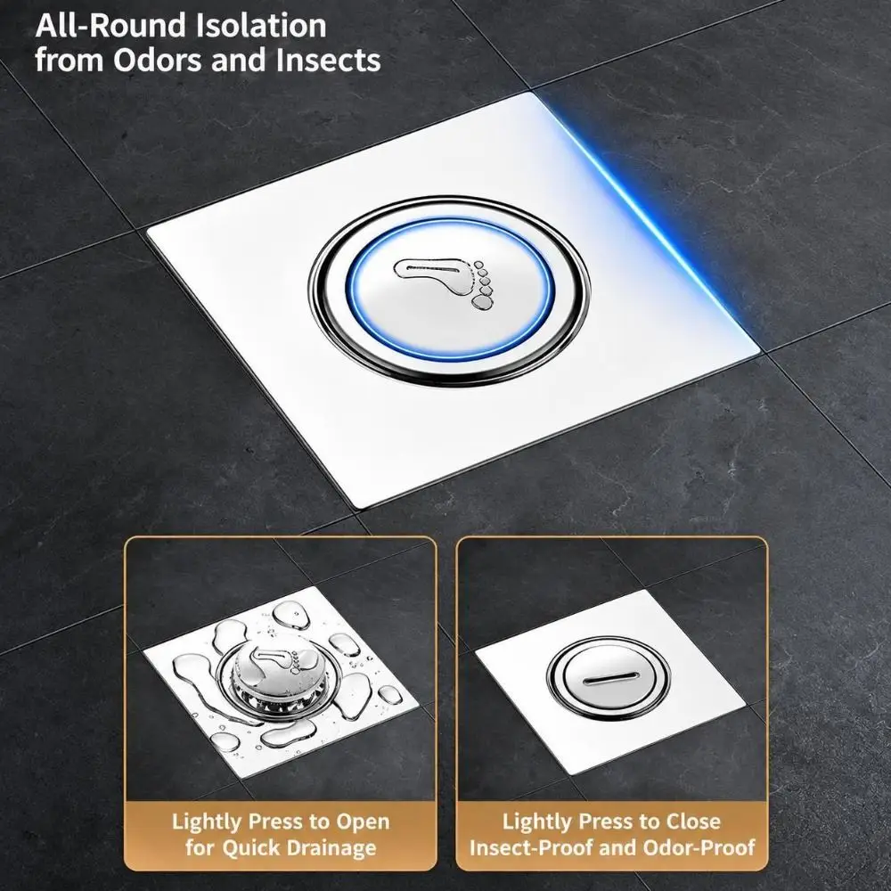 Stainless Steel Floor Drain Cover Spring Core Sealing Structure Floor Drain Stopper Foot Press Drain Cover Strainer