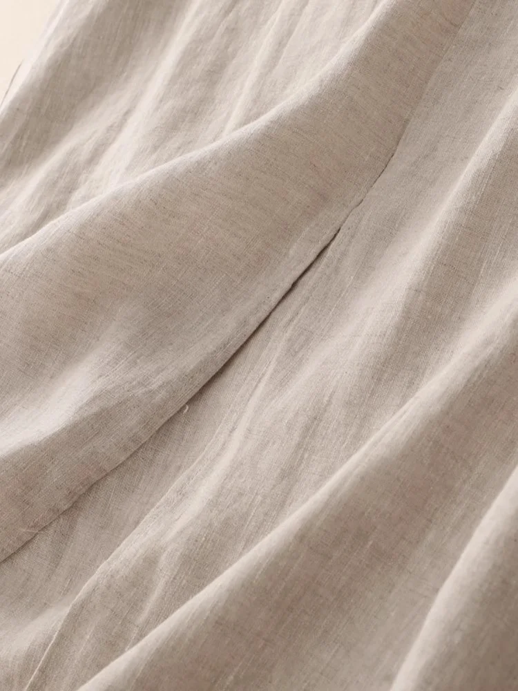 النمط الفني سترة كتان عادية فستان للنساء الصيف الراقية مزاجه اللون منعت الجولة الرقبة بلا أكمام Ddress W388