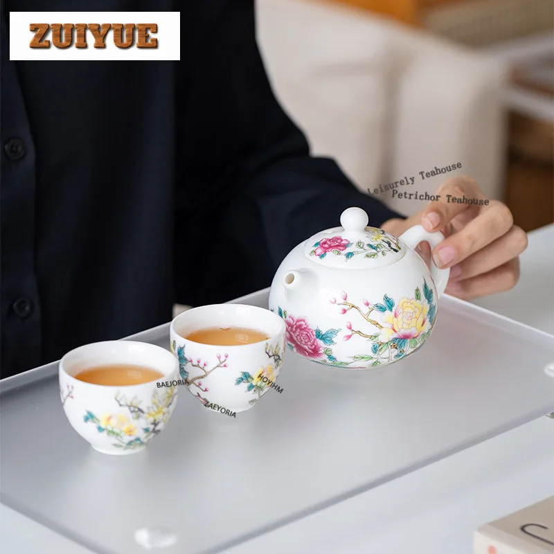 Underglaze Colour Peony Xishi Teapot Tea Set Complete Set Antique Tea Ceremony Set Teapot And Tea Cup Set Teaware Decoration