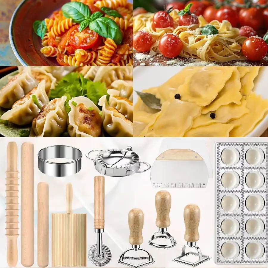 

Pieces Pasta Making Tools Set, Ravioli Mold Set, Ravioli Maker with Roller Wheel, Ravioli Cutter Set with Wooden Handle, Pasta M