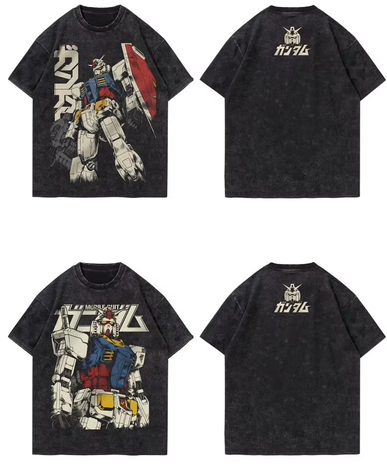 

Japanese Anime Mobile Suit Gundam RX - 78 - 2 Gundam Retro Washed Men's and Women's T-Shirts Old Cotton Short Sleeves
