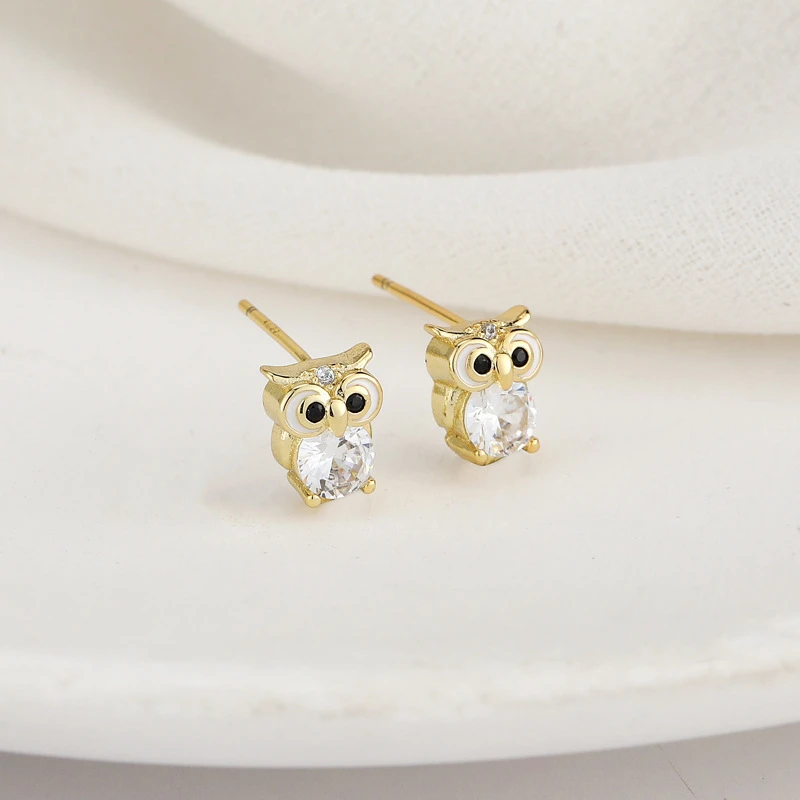 عصرية الذهب لون البومة ستد أقراط مضحكة حلوة ليلة البومة أقراط النساء لحفلة الرقص هدية فتاة لطيفة مجوهرات الأذن الفاخرة