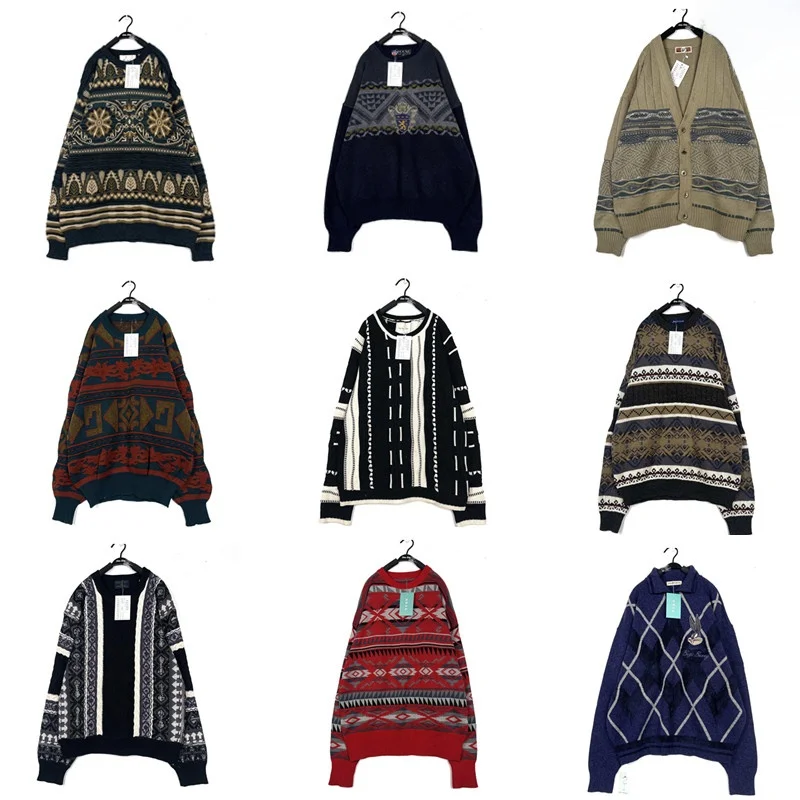 

Винтажный свободный женский шерстяной свитер в ромбовидной полоску Nordic Street Sle Iceland M Fem, трикотаж L30, весна 2024 г.