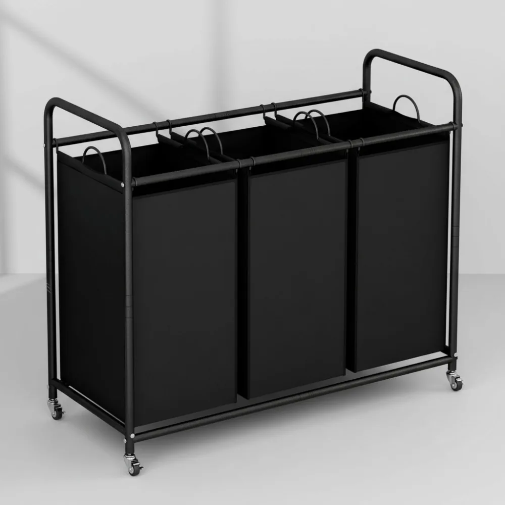 

3-Bag Laundry Sorter Cart with Rolling Wheels & Removable Bags - Heavy Duty Organizer for Home