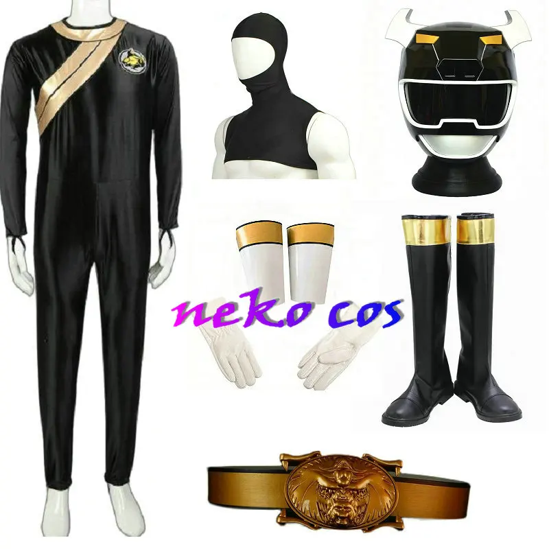 

nekocos Hyakujuu Sentai Gaoranger Cosplay Costume Gao Black fullset belt shoes gloves helmet prop Bodysuits