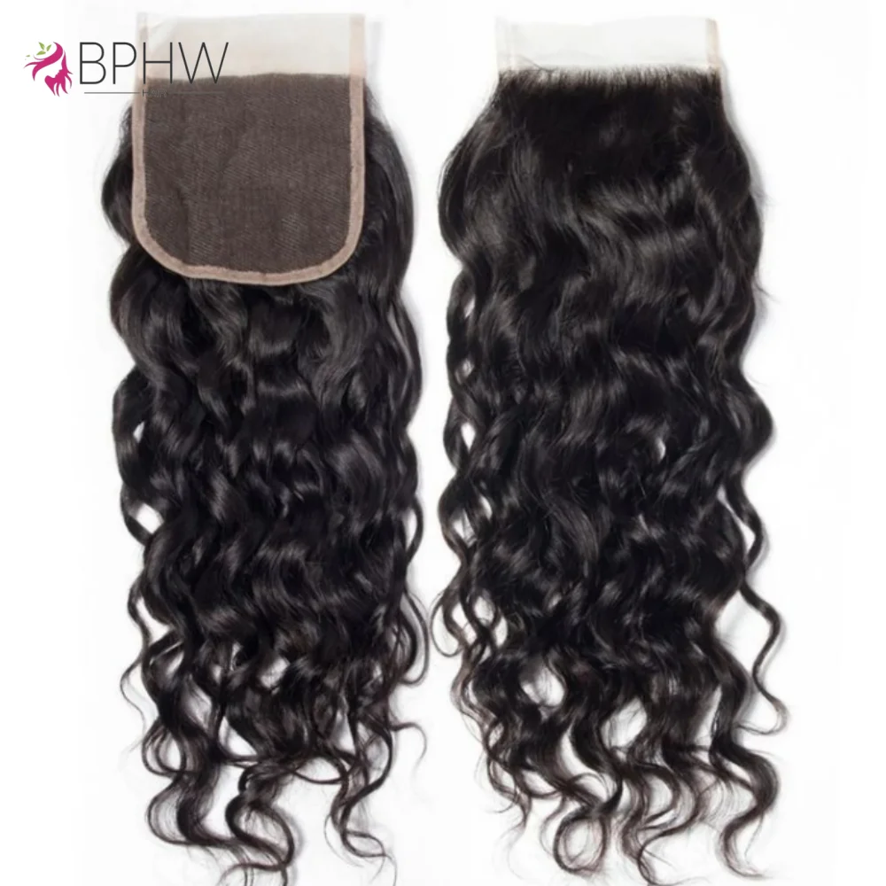 4x4 Water Wave Closure Brazilian Human Hair Free Part 4x4 Transparent Lace Closure Natural Color Only 100% Remy Human Hair 12A