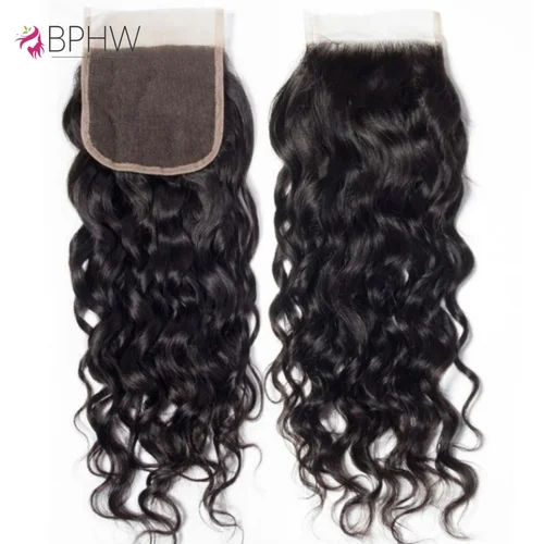 4x4 Cierre de onda de agua cabello humano brasileño parte libre 4x4 Cierre de encaje transparente Color Natural solo 100% cabello humano Remy 12A