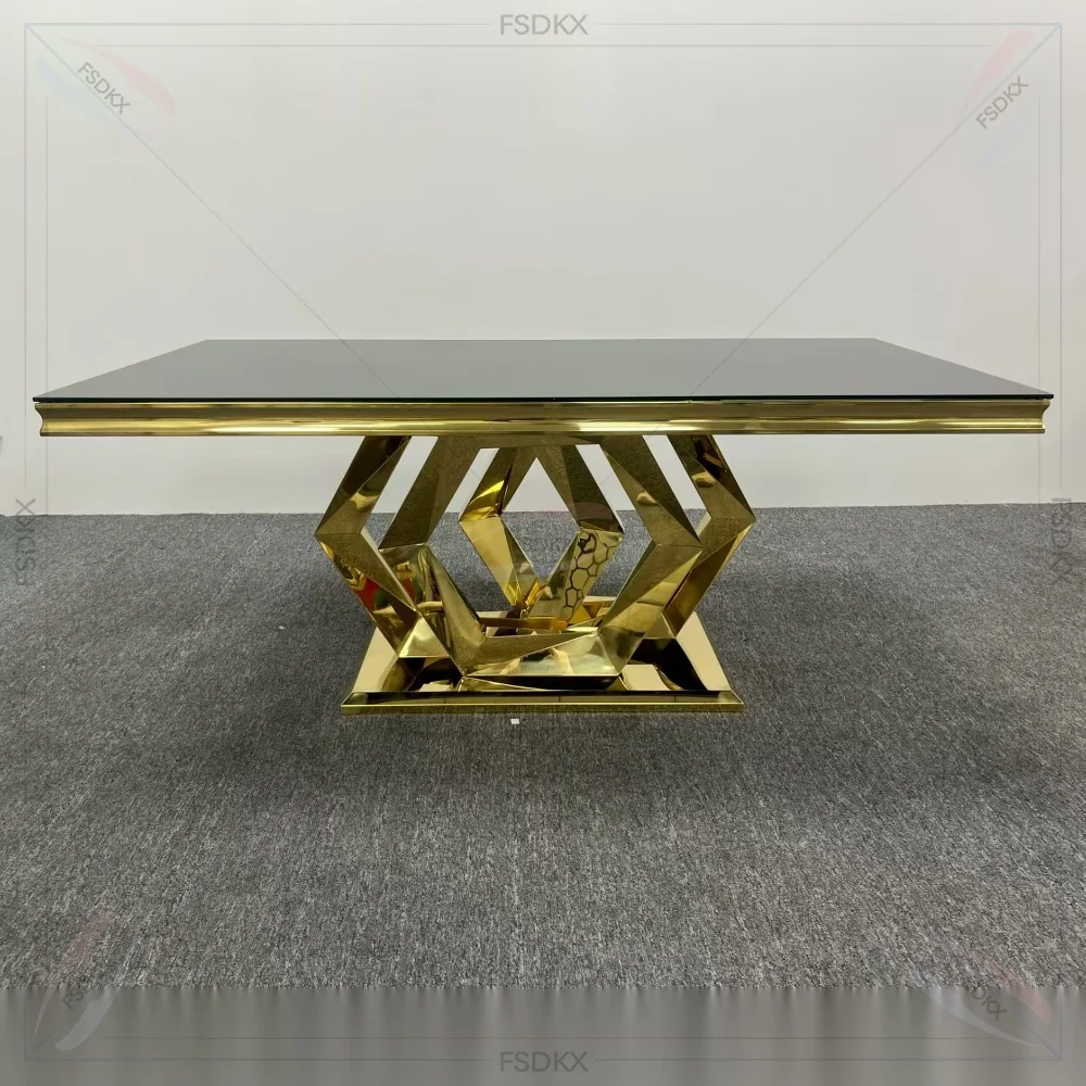 

New Design Wedding Dining Furniture Hot Sell Wholesale Luxury Gold Rectangle Stainless Steel Wedding Dining Table