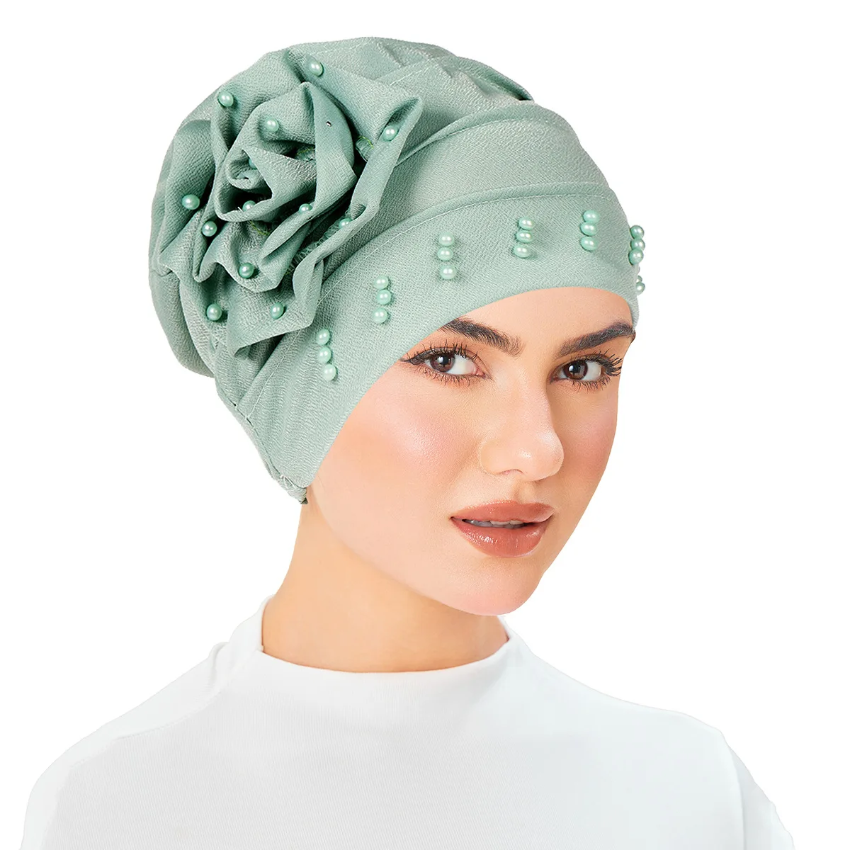 Women Muslim Flower Turban Inner Hijab Hat Chemo Cap Beads Beanies Bonnet Hair Loss Headscarf Bandanas Headband Turbante Mujer