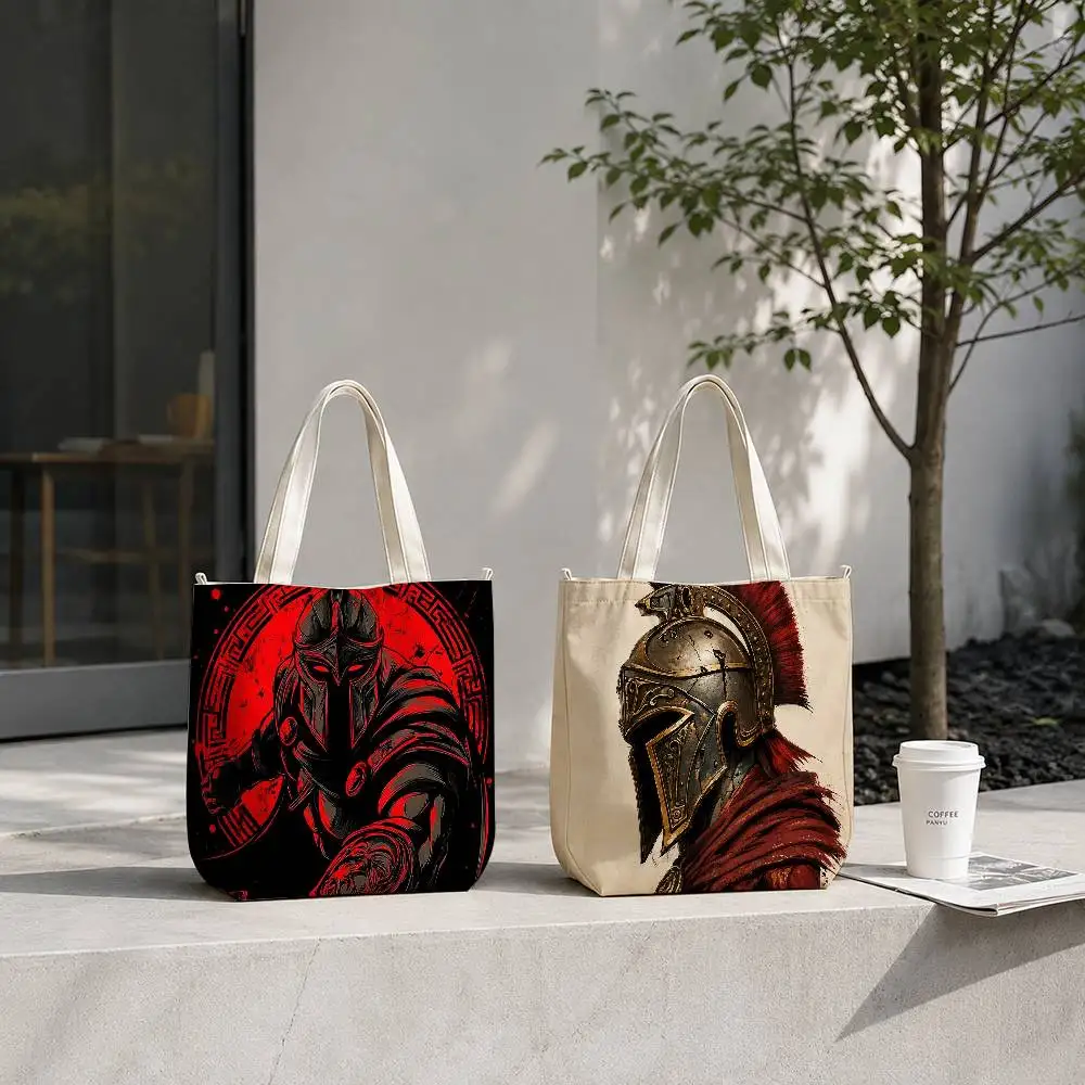 C-Cool S-Spartan Warrior Tote Bag for Women Reusable Shopping Tote Bag Zippered Shoulder Bags Print
