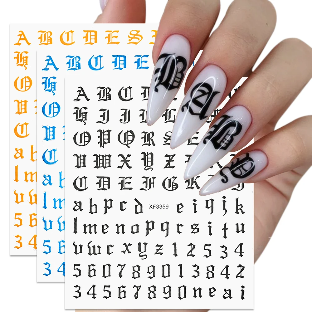 

1Pc ABC English Letter Decals Alphabet Nail Art Stickers English Old Word Number Adhesive Sliders Manicure Wraps Accessories