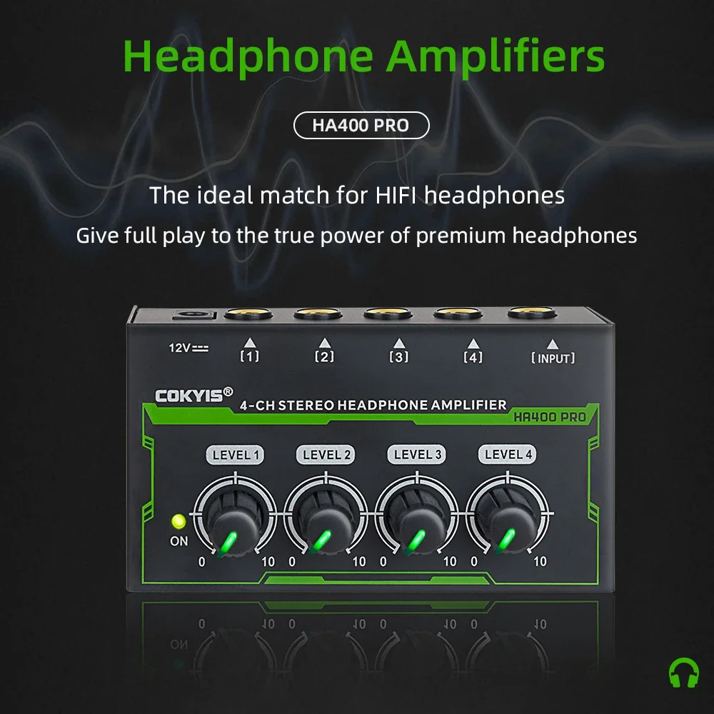 HA400 PRO Ultra Compact Audio Amplifier 4 Channels Mini Stereo Headphone Amplifier With Power Adapter Audio amplifier Upgraded