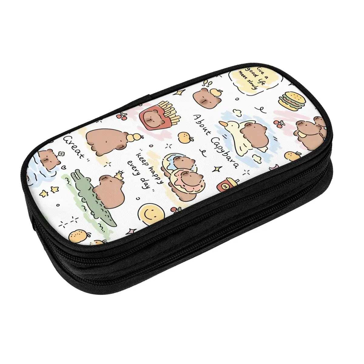 

Lovely Kawaii Capybara Animal Fashion Pencil Case Double Layer Pencil Pouch Boy Girl Fashion Big School Pencil Cases Stationery