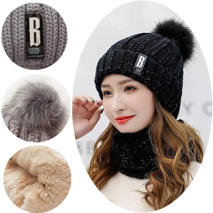 Herren und Damen, verdicktes und mit Fleece-Futter, Strickmütze, Wintermütze, lässige warme Mütze