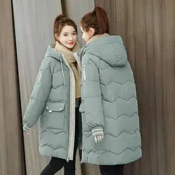 Winter Cotton Coat 2023 Solid Color Long Straight Winter Coat Casual Women Parkas Clothes Hooded Stylish Jacket Female Outerwear