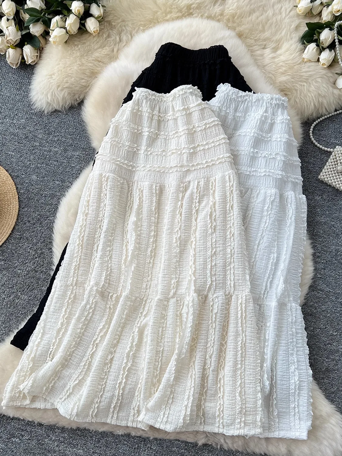 

Black White Vintage Highi Waist Long Skirt Women Clothing Spring Summer Korean Fashion a Line Elegant Fairy Skirts