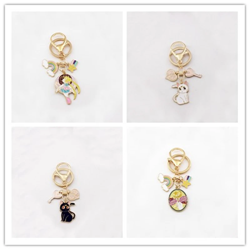 Cartoon Beauty Girl Warrior Keychain Cat Anime Girl Enamel Keychain Cute Girl Bag Pendant