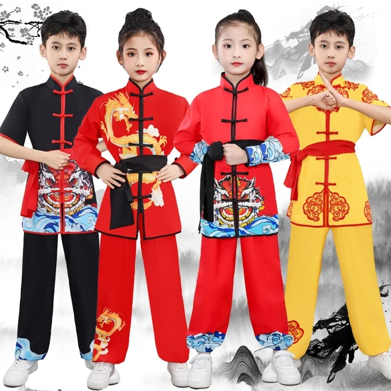 Traditional Chinese Clothing Kids Kungfu Wushu Tai Chi Uniform Boy Girl Arts Stage Performance Girl Boy Kung Fu Costumes