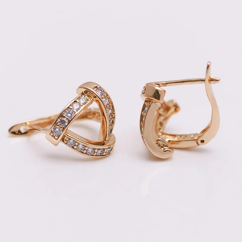 MxGxFam ( Promotion ) Gold Plated Triangle Hoop Earrings For Women Fashion Jewelry AAA+ Cubic Zircon Good Quality