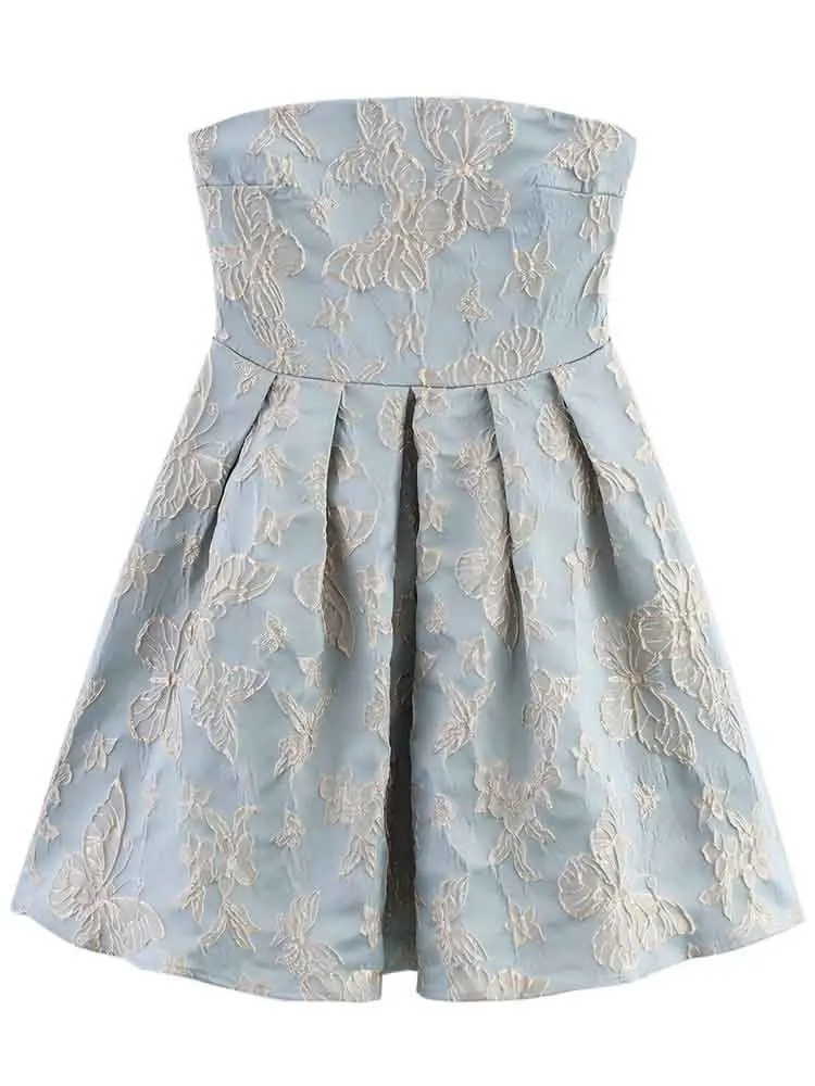 

European style new women's clothing fashionable and versatile temperament simple tube top flower slim short dress