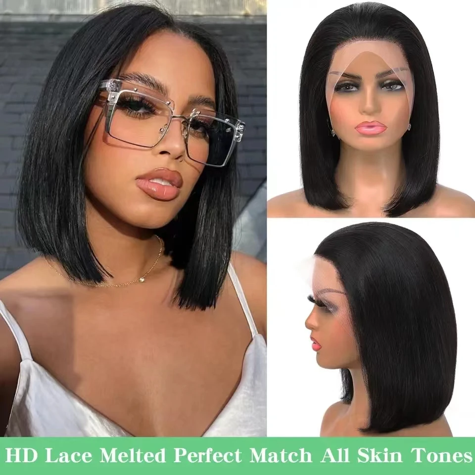 Short Straight Bob Wig 13X4 Lace Front Human Hair Wigs For Women 180% Density  Transparent Lace Frontal Wig  Wigs Human Hair