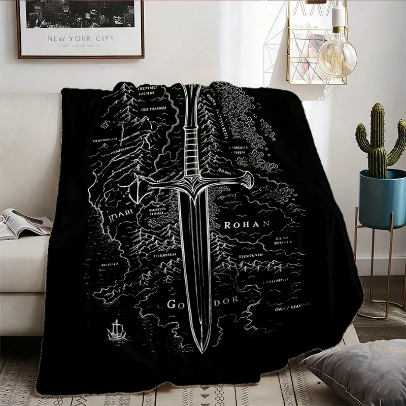 Fantasy Map Flannel Blanket, Fantasy Tree Sword Flannel Throw, Broken Blade Cozy Blanket