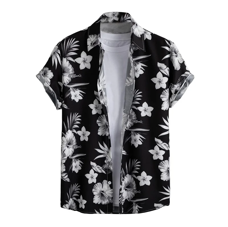 Retro Hawaiian Flower Shirt For Men Summer 3d Print Plants Leaves Short Sleeves Button Down Shirts Beach Tops Blouse Clothes