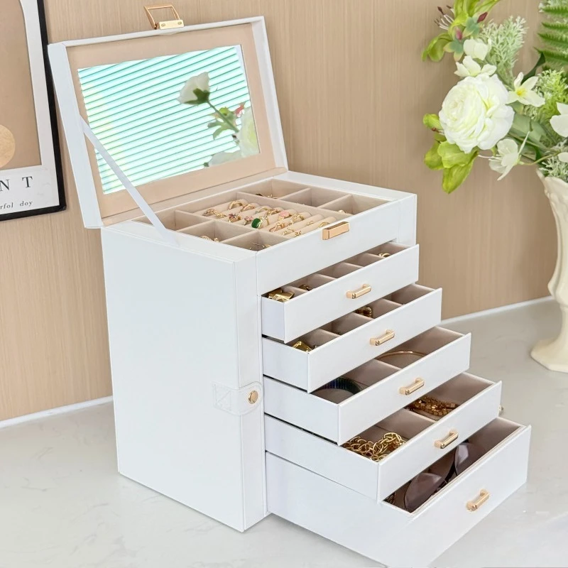 

Large Jewelry Box Luxury Jewellery Boxes Earring Necklace Mirror Jewelry Display Case Soft Interior Jewellery Storage Organizer