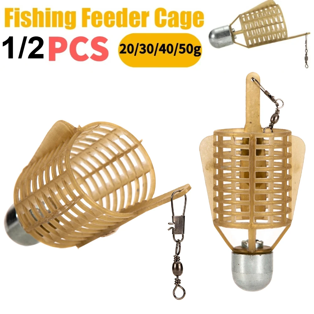1/2pcs Fishing Hooks Explosion Baits Cage with Iron Head Box Hook Spherical Cage Basket Feeder Holder Fishhook Pesca Tool Tackle
