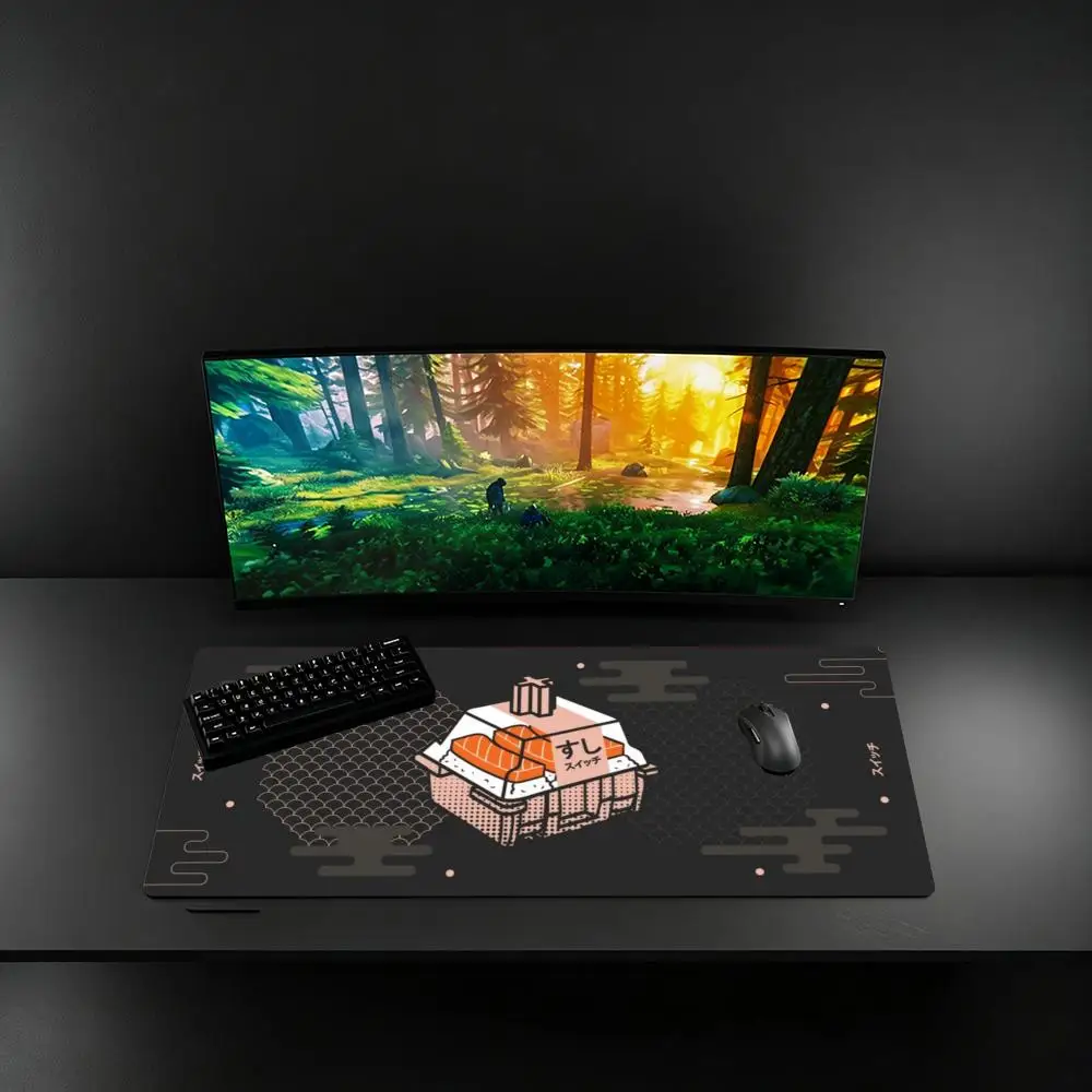 Large XL Deskmat Japanese Salmon Sushi Mouse Pad Non Slip Rubber Extended Gaming Mat Wave Scale Retro Art Pad For Computer Setup