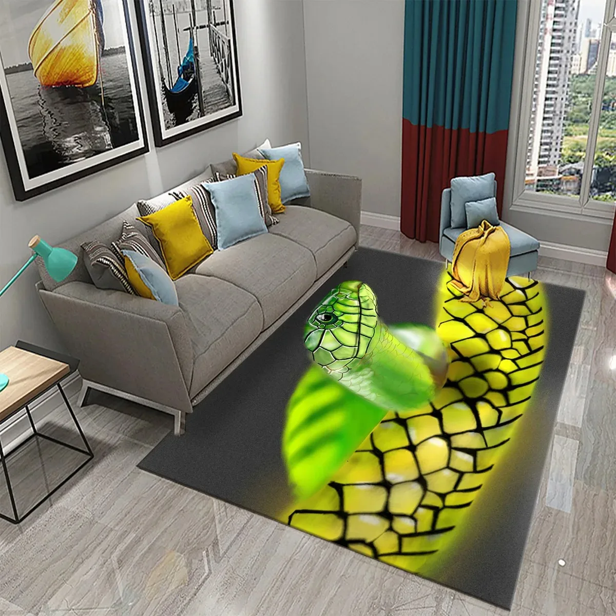 3D Snake Carpet Animal Pattern Mat For Bedroom Living Room Coffee Table And Bathroom Entrance Non-Slip