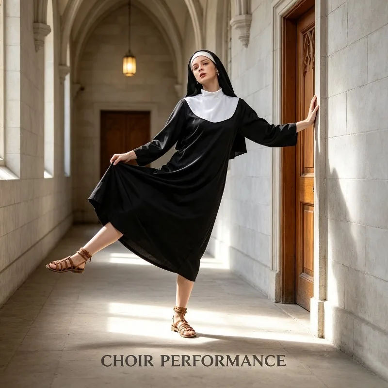 Halloween Nun Robe Cosplay Costume Suitable for Theme Parties Stage Performances and Theatrical Performances