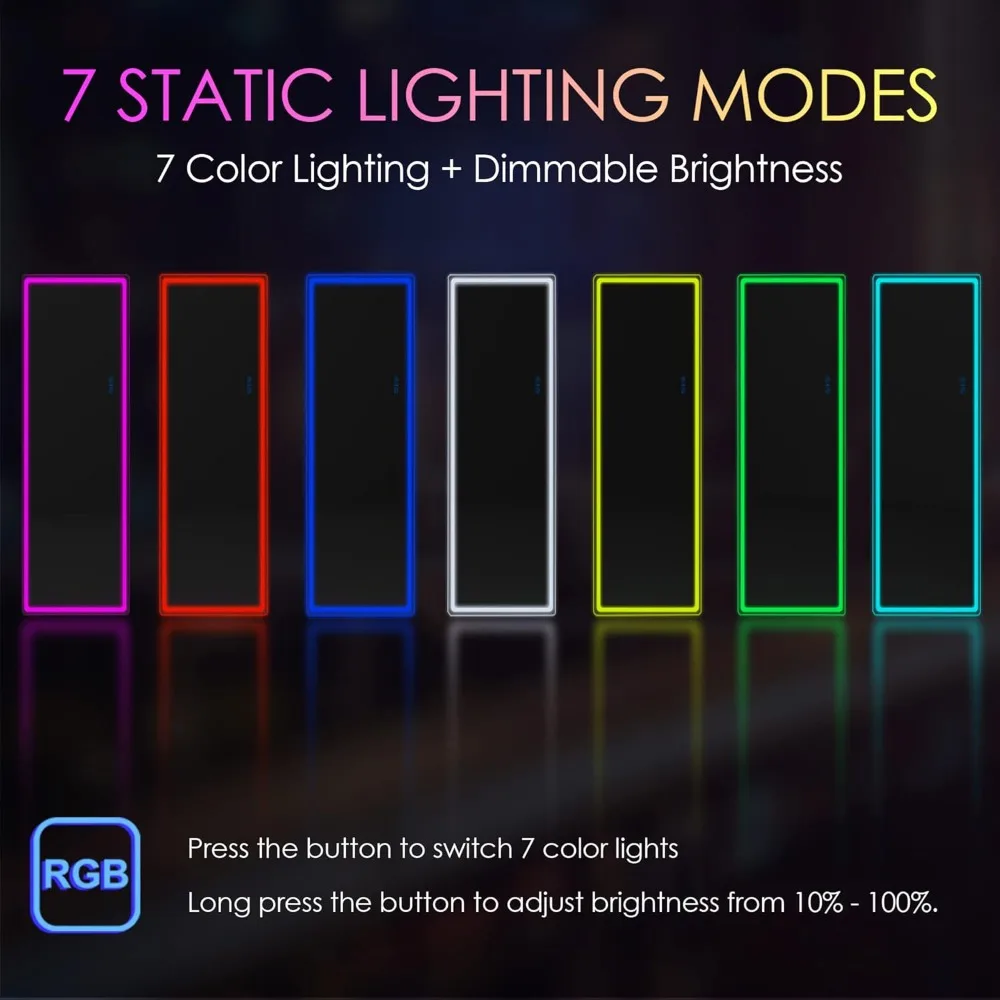 Beleuchteter Bodenspiegel in voller Länge mit RGB-LED, freistehend und an der Wand montierbar, beleuchteter Ganzkörperspiegel für Zuhause und Salon