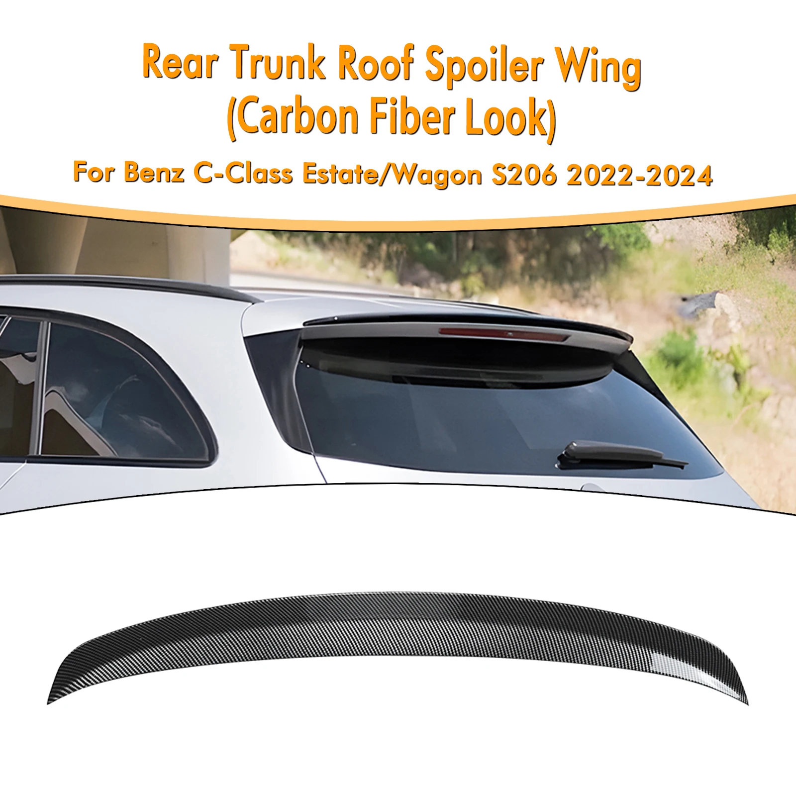 For Mercedes Benz C Class Estate / Wagon S206 2022-2024 Rear Roof Spoiler Wing Carbon Fiber Look/Gloss Black Trunk Splitter Lip