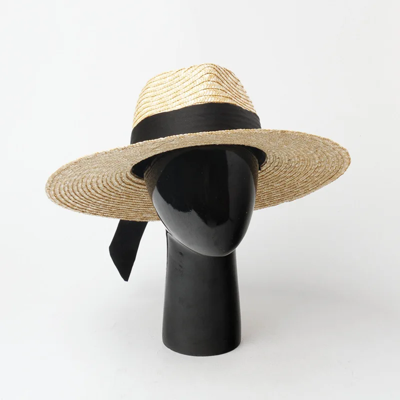 X293 Bow Ribbon Big Brim Straw Jazz Hat Outdoor Beach Cap Tourism Holiday Straw Hat Lady Panama Cap Straw Jazz Cap