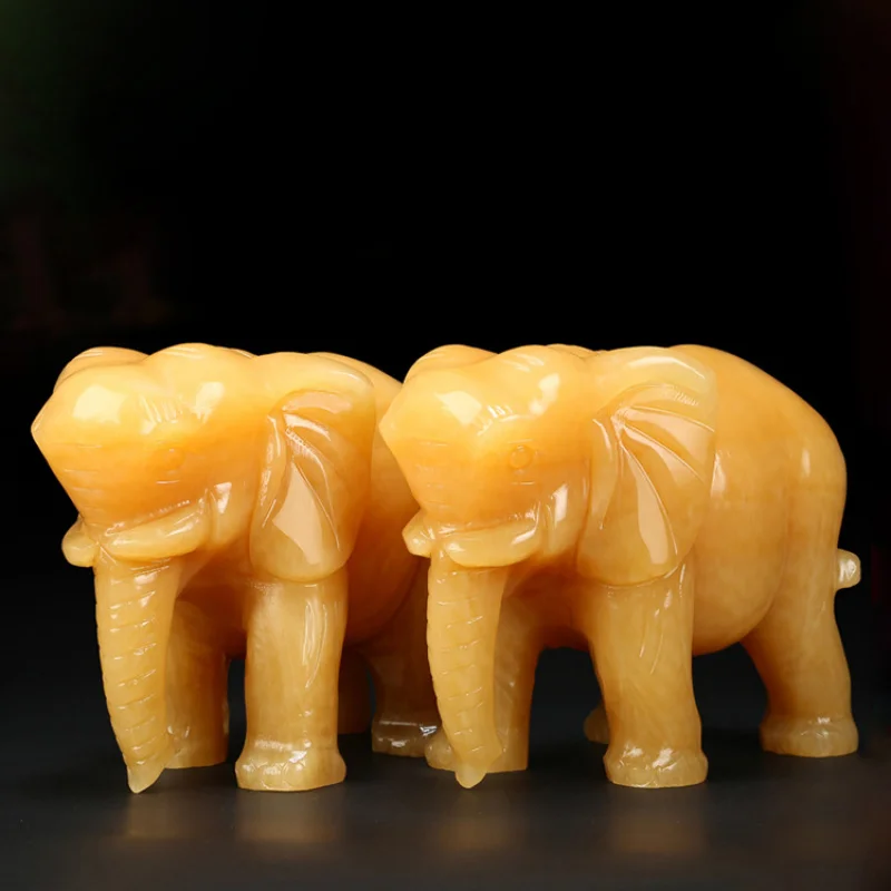 

Wholesale Beige Jade Elephant Ornament One Pair Large and Small Living Room Decoration