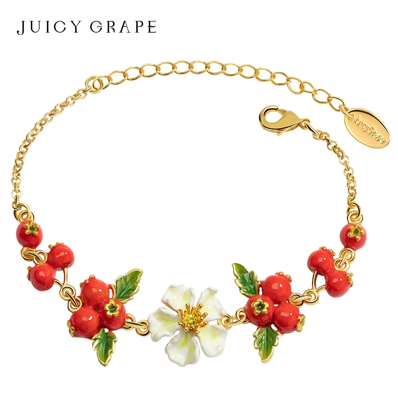 Korean Fashion 18K Gold Plated Bracelet for Women Enamel Hawthorn Flower Fruit Ladies Bracelet Girl Trend Bangles Jewelry Gifts