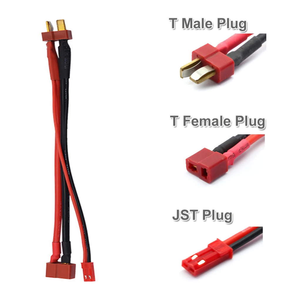 RC Car Parts Battery LED Power T Male to T Female Cable T Plug with JST Plug Power Cable for RC FPV Aircraft Boat Car